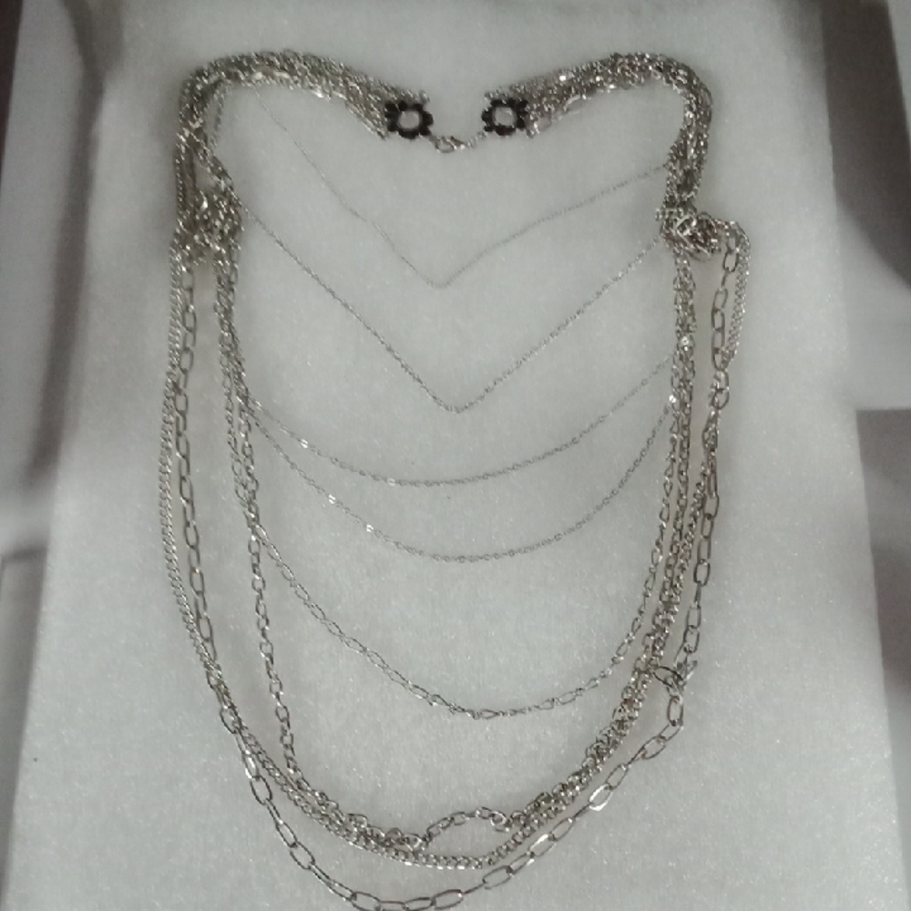 Silver Tone 8 Strand Necklace #A359